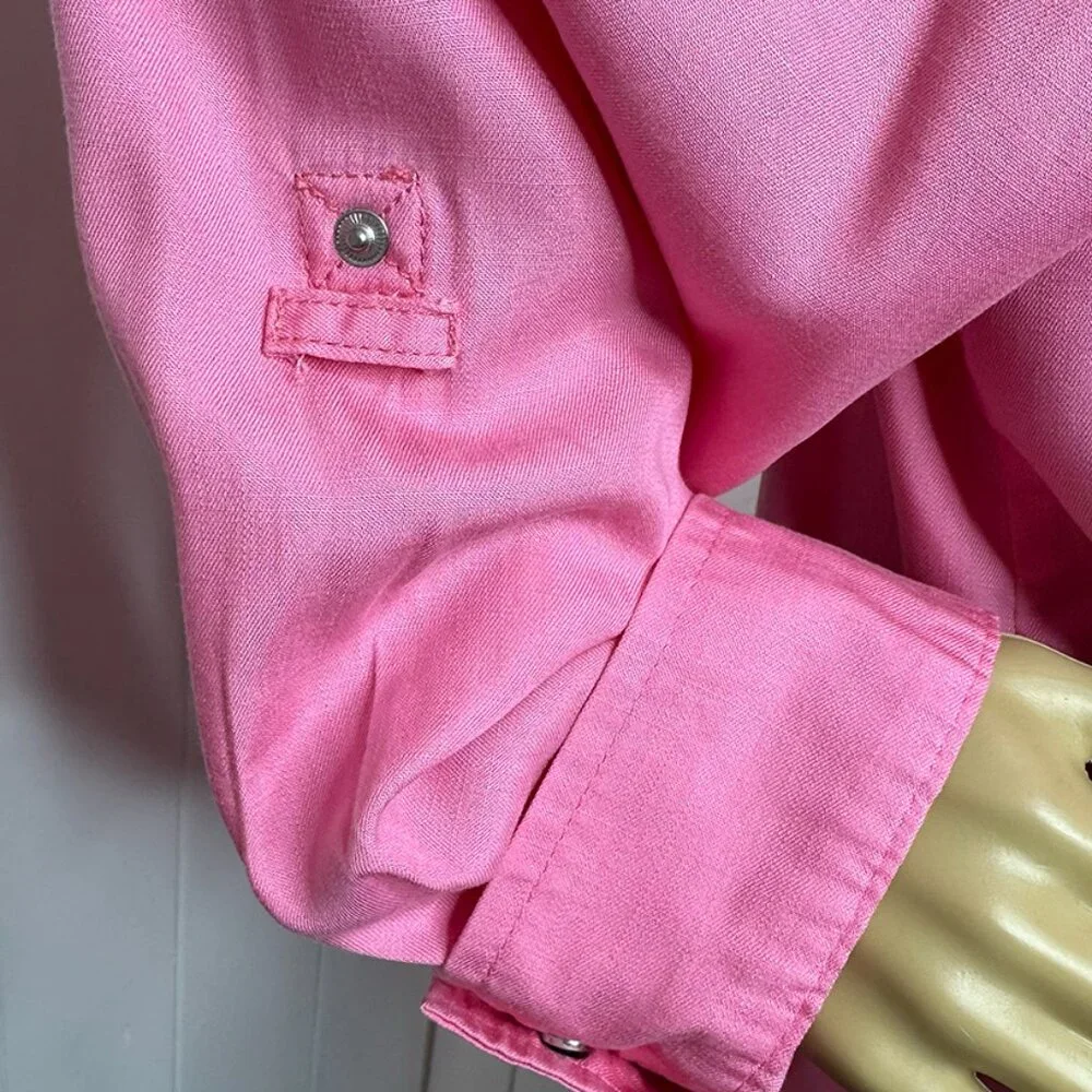 Pink Snap Collared Long Blouse Intro size 1X Decorative stitching - Picture 11 of 14